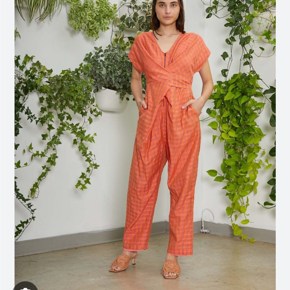 Orange Plaid Women's Jumpsuit